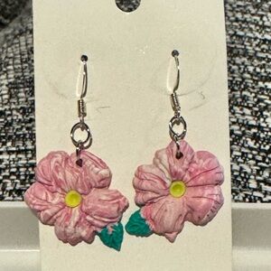 Pink Floral clay handmade Earrings